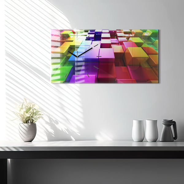Horizontal wall clock Colored cubes