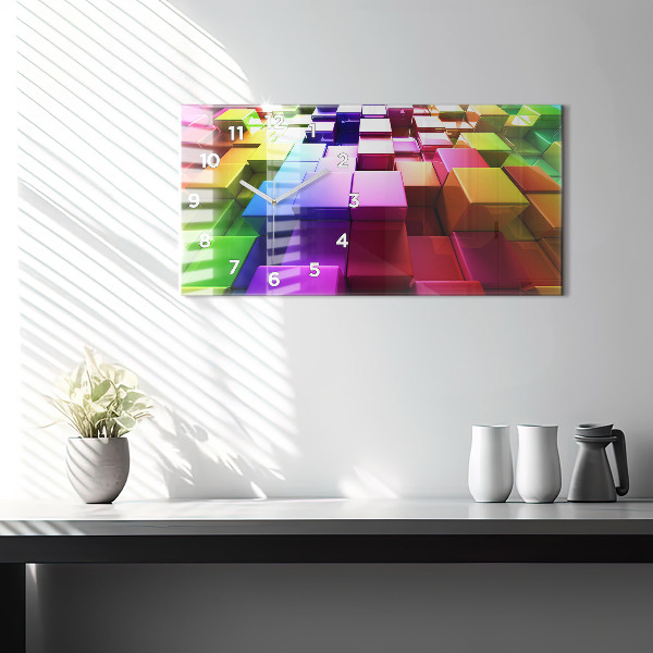 Horizontal wall clock Colored cubes