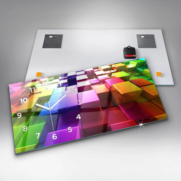 Horizontal wall clock Colored cubes