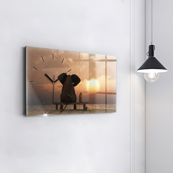 Horizontal wall clock Animals Sunset