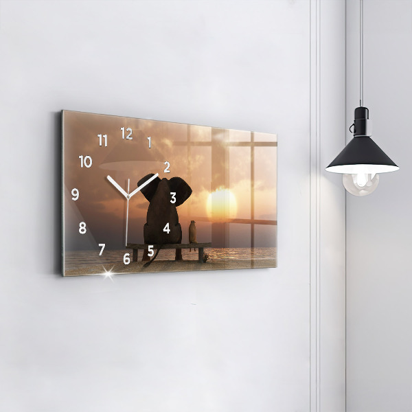 Horizontal wall clock Animals Sunset