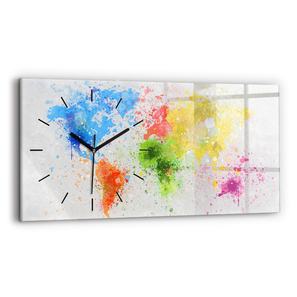 Horizontal wall clock World map on paper