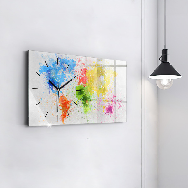 Horizontal wall clock World map on paper