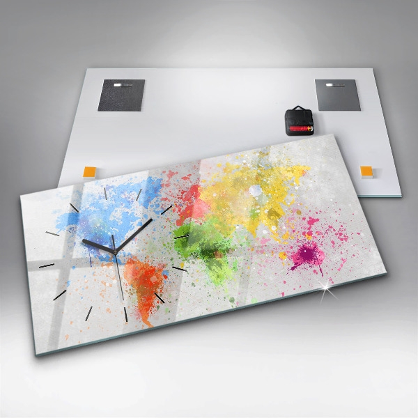 Horizontal wall clock World map on paper