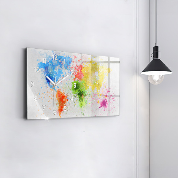 Horizontal wall clock World map on paper
