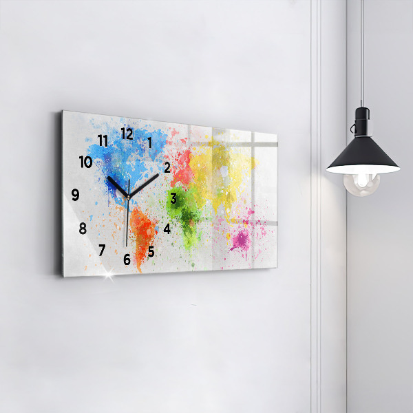 Horizontal wall clock World map on paper