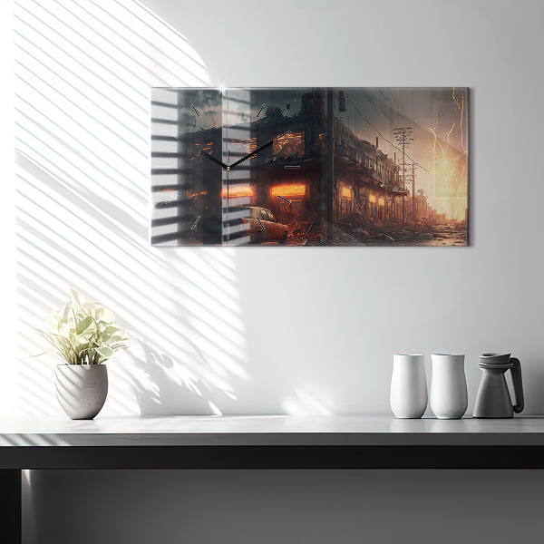 Horizontal wall clock Apocalyptic building