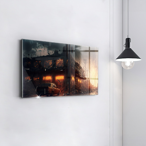Horizontal wall clock Apocalyptic building