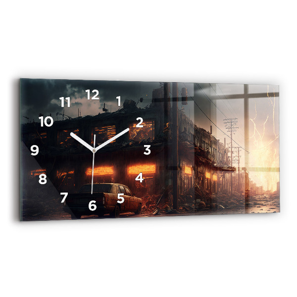 Horizontal wall clock Apocalyptic building