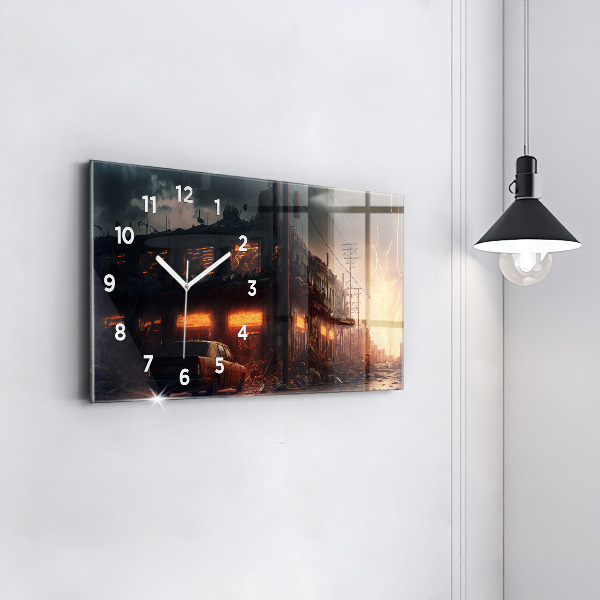Horizontal wall clock Apocalyptic building