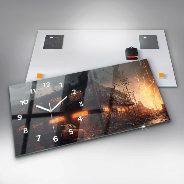 Horizontal wall clock Apocalyptic building