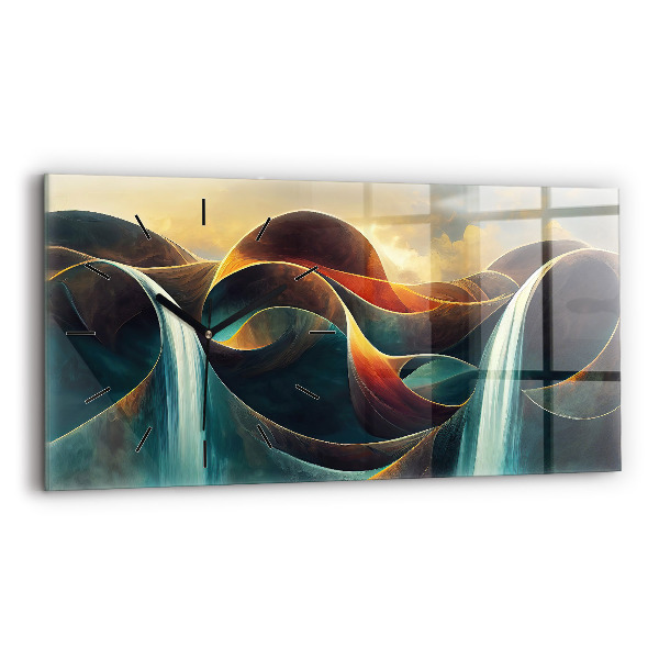 Horizontal wall clock Flowing waterfall background