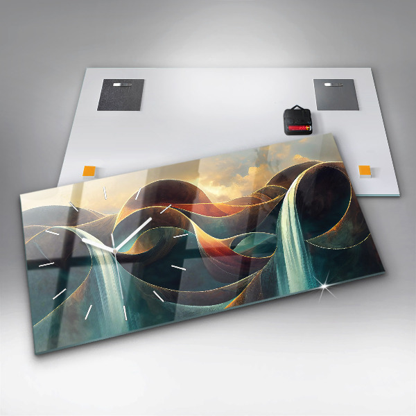 Horizontal wall clock Flowing waterfall background