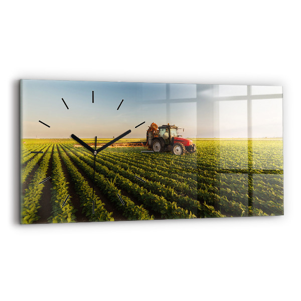 Horizontal wall clock Tractor spraying a field