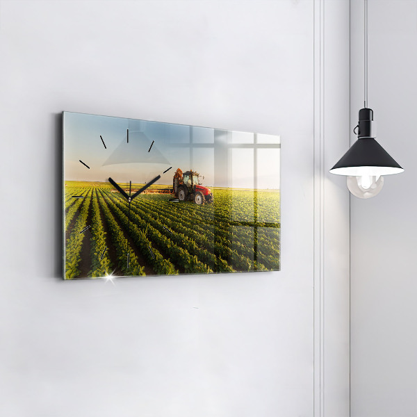 Horizontal wall clock Tractor spraying a field