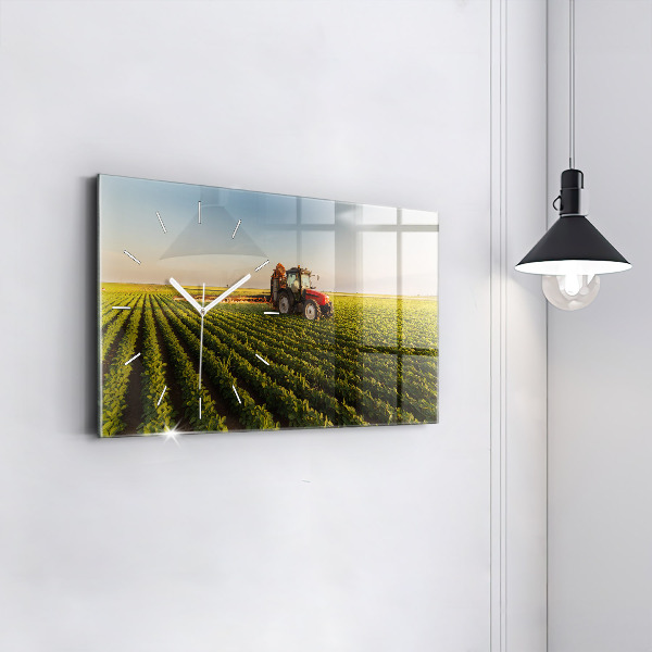 Horizontal wall clock Tractor spraying a field