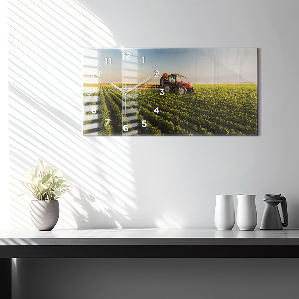 Horizontal wall clock Tractor spraying a field