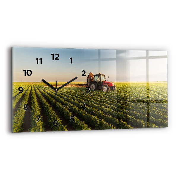 Horizontal wall clock Tractor spraying a field