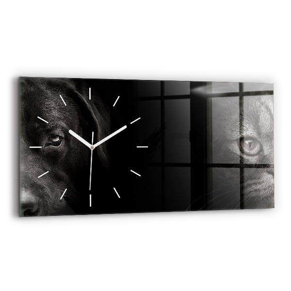 Horizontal wall clock Scottish Fold Dog and Cat