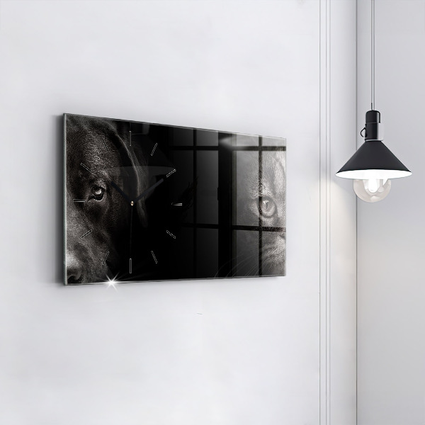 Horizontal wall clock Scottish Fold Dog and Cat
