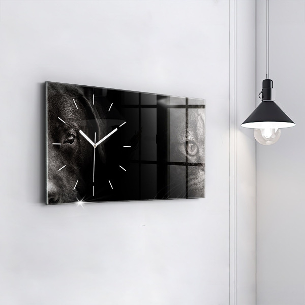 Horizontal wall clock Scottish Fold Dog and Cat