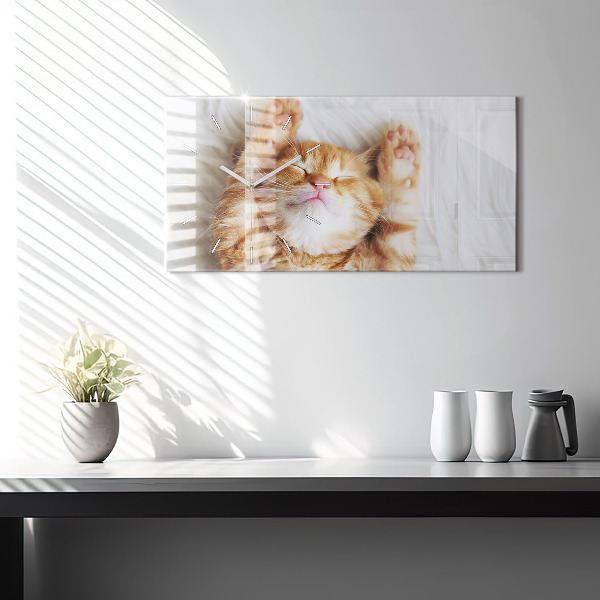 Horizontal wall clock Little Sleeping Kitten