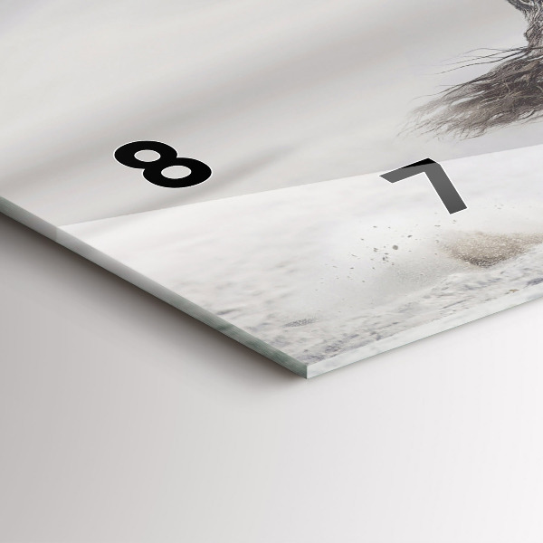 Horizontal wall clock Galloping white horse