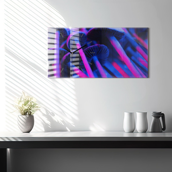 Horizontal wall clock Magic Mushrooms Colorful
