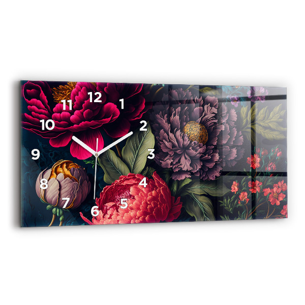 Horizontal wall clock Vintage flower bouquet