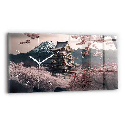 Horizontal wall clock Asian Tower Cherry Blossoms