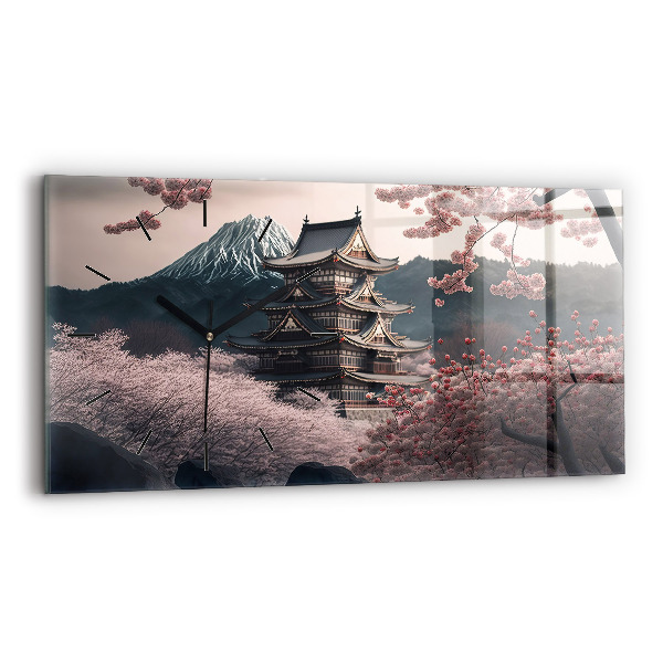 Horizontal wall clock Asian Tower Cherry Blossoms