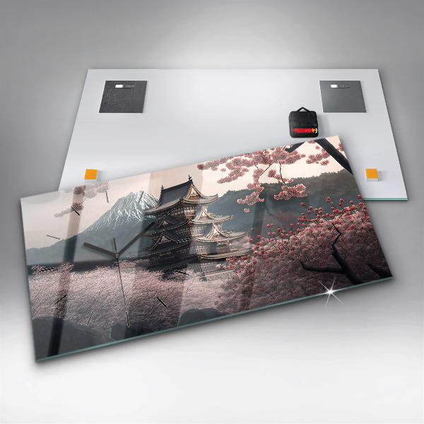 Horizontal wall clock Asian Tower Cherry Blossoms