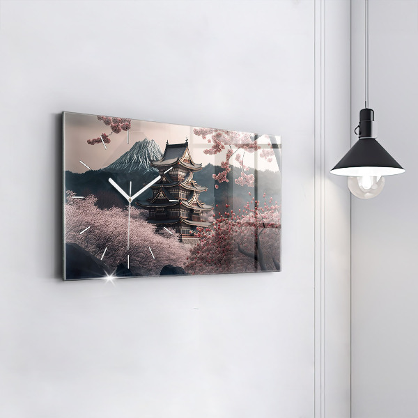 Horizontal wall clock Asian Tower Cherry Blossoms