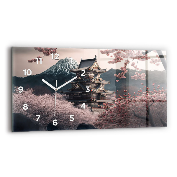 Horizontal wall clock Asian Tower Cherry Blossoms
