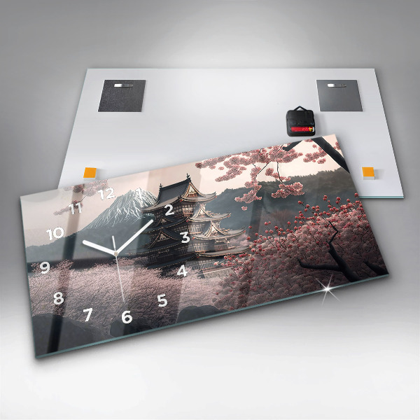 Horizontal wall clock Asian Tower Cherry Blossoms