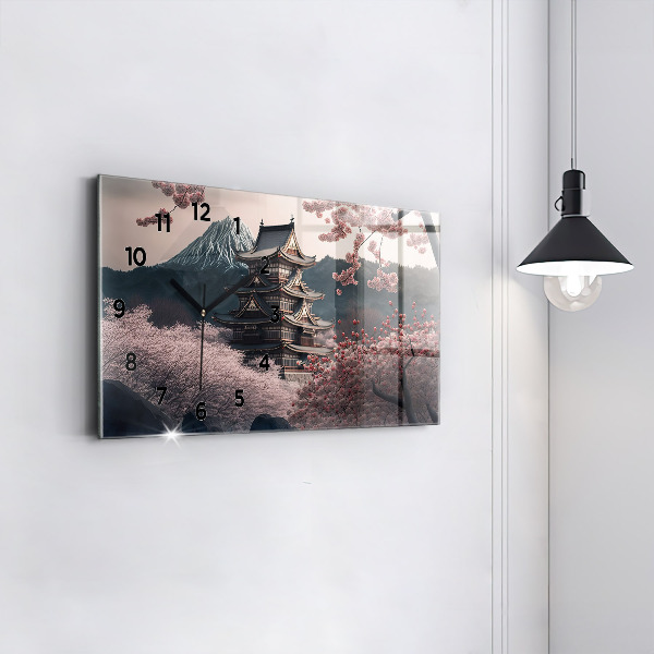 Horizontal wall clock Asian Tower Cherry Blossoms