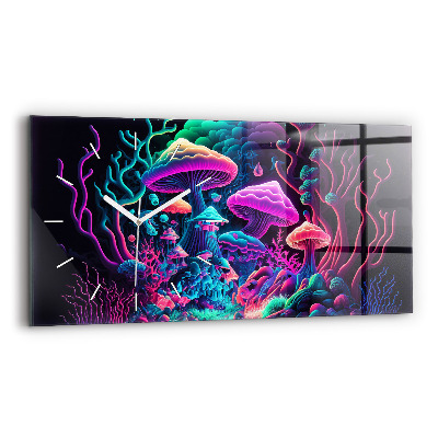 Horizontal wall clock Neon Mushrooms