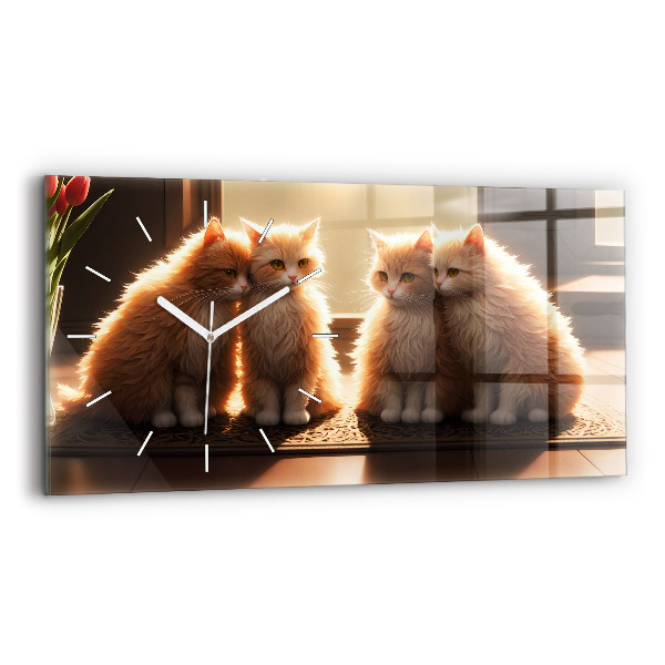 Horizontal wall clock Four Kittens in the Sun