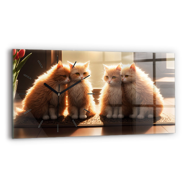 Horizontal wall clock Four Kittens in the Sun