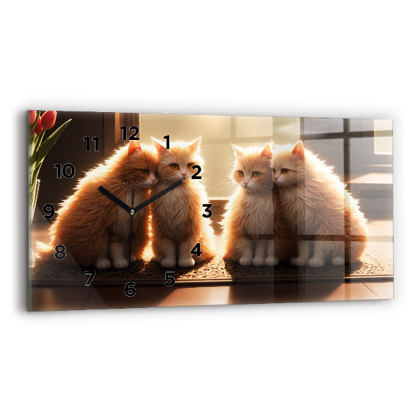 Horizontal wall clock Four Kittens in the Sun