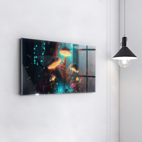 Horizontal wall clock Forest and magic mushrooms