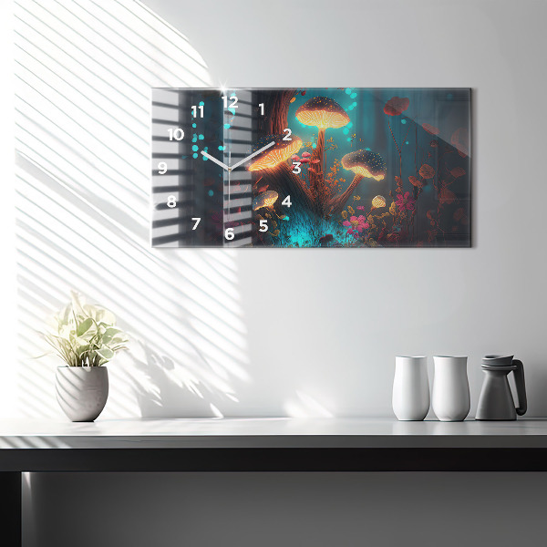 Horizontal wall clock Forest and magic mushrooms