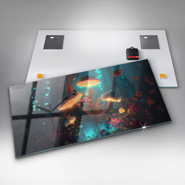 Horizontal wall clock Forest and magic mushrooms