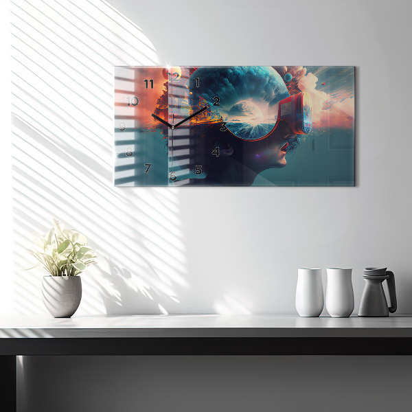 Horizontal wall clock Futuristic Virtual World