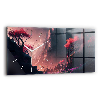Horizontal wall clock Magical forest and mountain range