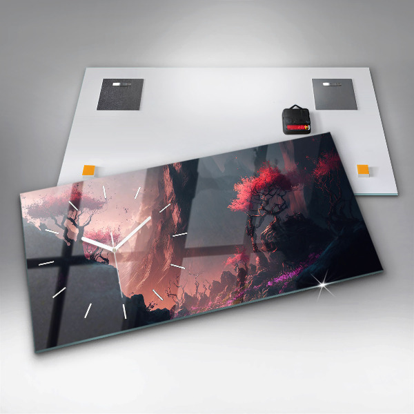 Horizontal wall clock Magical forest and mountain range