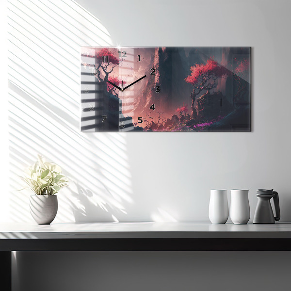 Horizontal wall clock Magical forest and mountain range