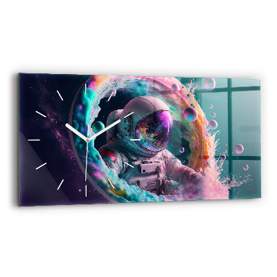 Horizontal wall clock Cosmonaut colorful clouds