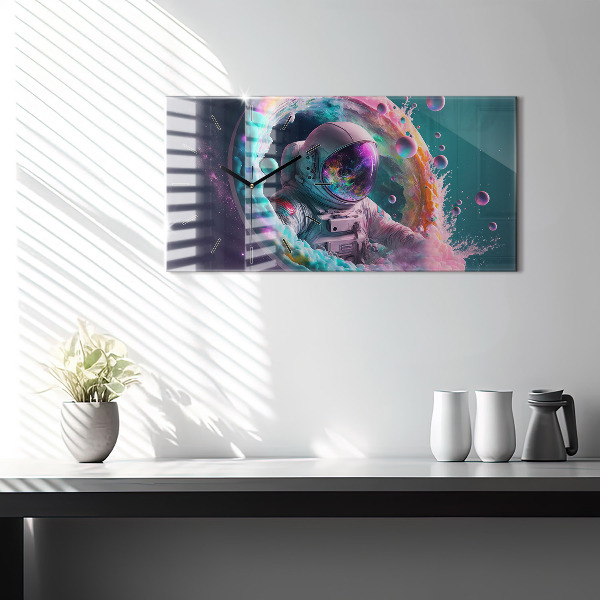 Horizontal wall clock Cosmonaut colorful clouds