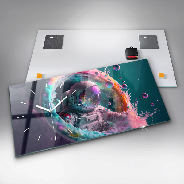 Horizontal wall clock Cosmonaut colorful clouds